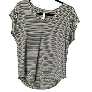 Athleta Cloudlight Stratus Tee Scoop Neck  Oversized Stripe Gray Black Sz M
